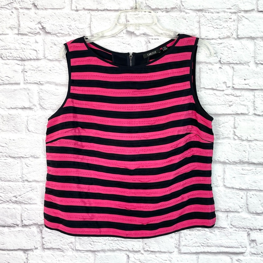 Carlisle 100% Silk Frill Striped‎ Blouse Size 14